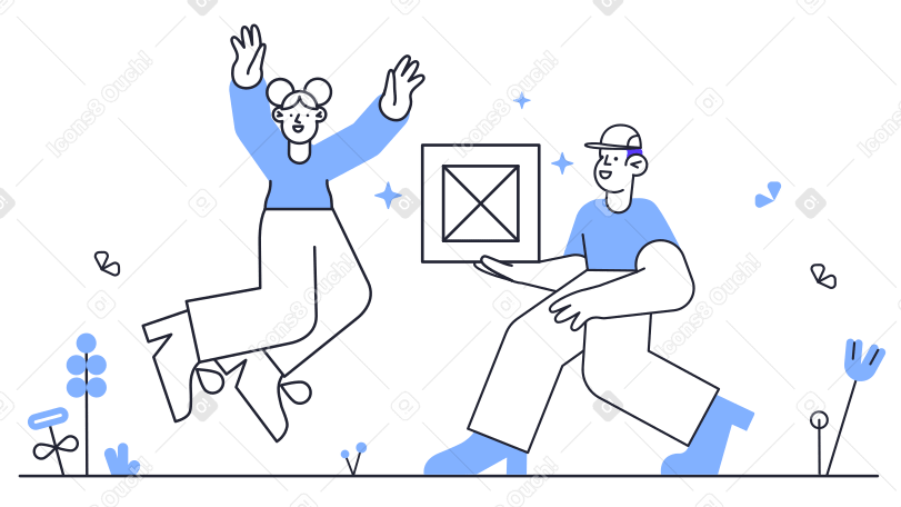 Courier delivered the package and the girl is jumping for joy Illustration in PNG, SVG