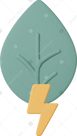 3D green leaf and energy PNG, SVG