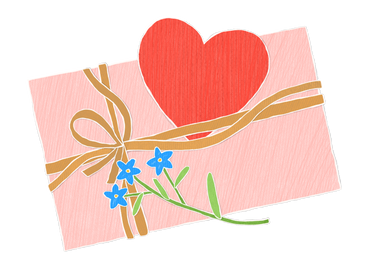 Pink gift box with heart-shaped card and flowers for valentine's day PNG, SVG
