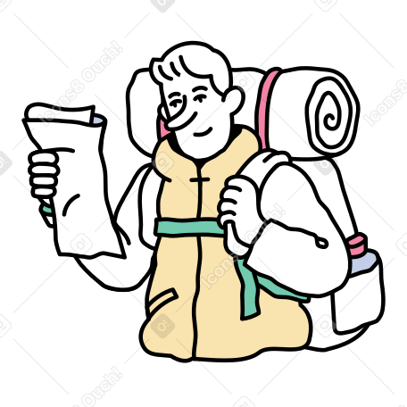 Man studying a map on a camping trip PNG, SVG