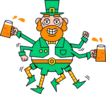 character in irish leprechaun costume with mugs PNG, SVG