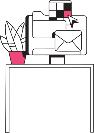 Стол с компьютером и цветком в PNG, SVG
