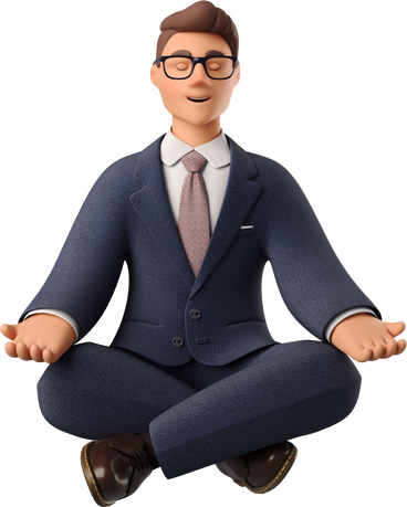 Uomo d'affari in abito blu scuro meditando PNG, SVG