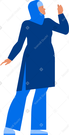 женщина в хиджабе в брюках с поднятой рукой в PNG, SVG