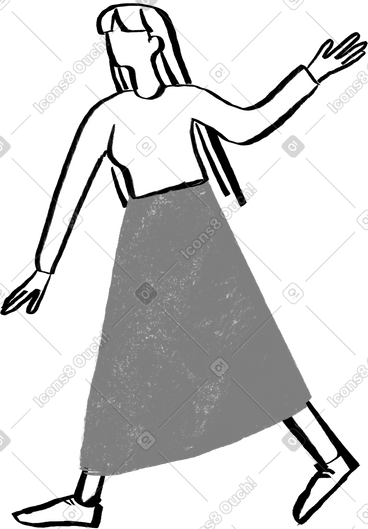 Black and white woman with long pink hair walking with her hand raised PNG, SVG