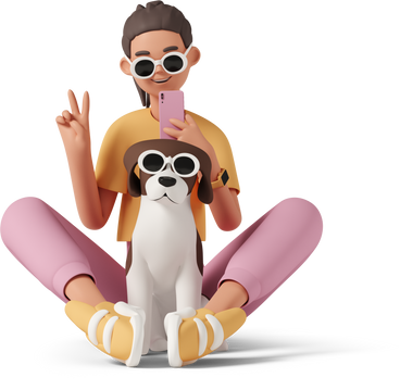 Woman taking funny photo with dog PNG, SVG