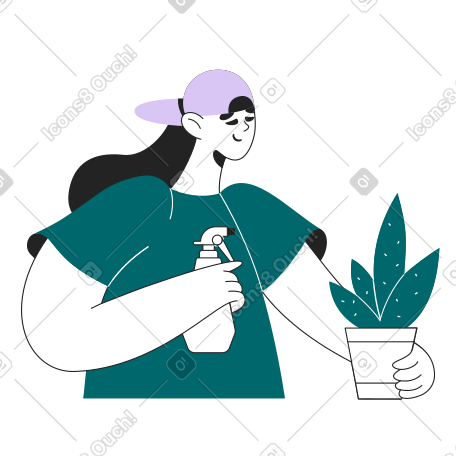 用喷雾器浇灌室内植物的女人 PNG, SVG