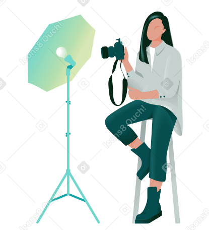 Woman with a camera in the studio PNG, SVG