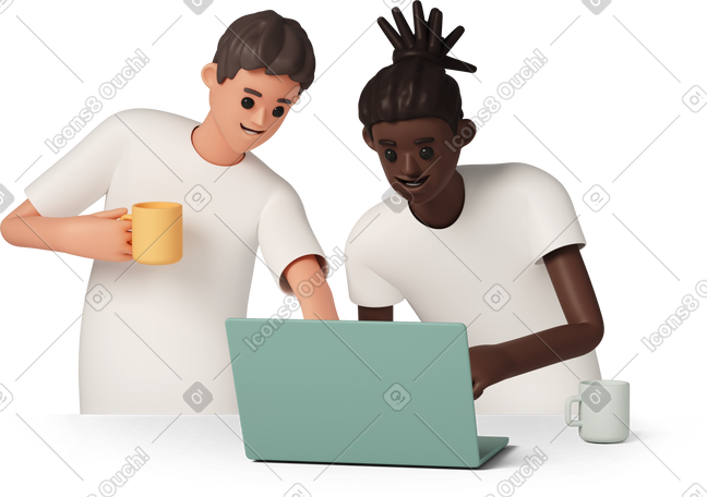 3D two men using laptop PNG, SVG