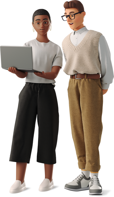 man and woman working with laptop PNG, SVG