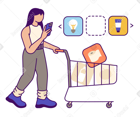 Woman online shopping with a shopping cart PNG, SVG