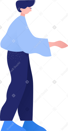standing man with reaching out hand in light blue sweater PNG, SVG