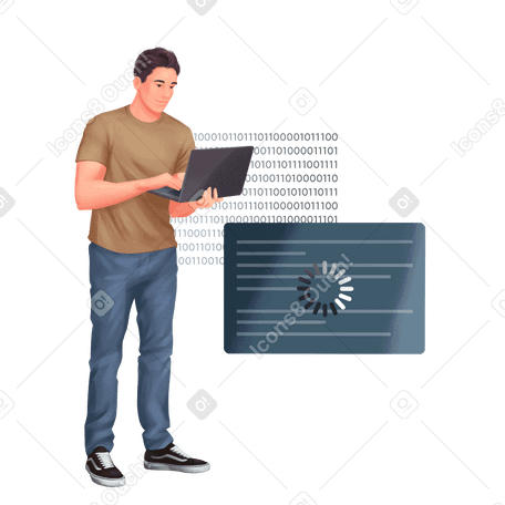 Young it specialist holding laptop PNG, SVG