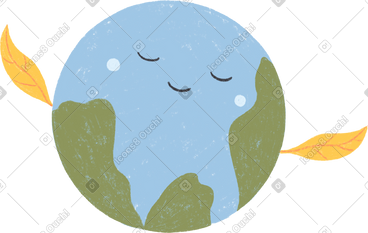 Planet earth with a smile and leaves on the sides PNG, SVG