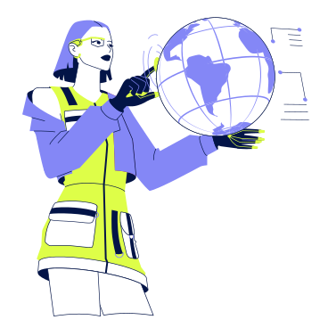 Young woman interacting with a virtual globe PNG, SVG
