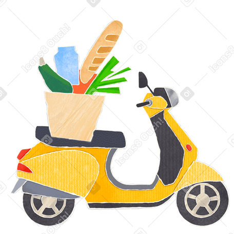 Желтый скутер с эко-продуктами в PNG, SVG
