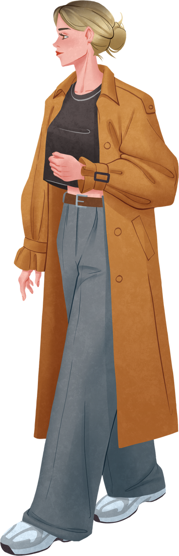 woman in trench coat standing and looking forward PNG, SVG