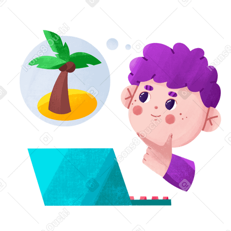 Young man working and dreaming about vacation PNG, SVG