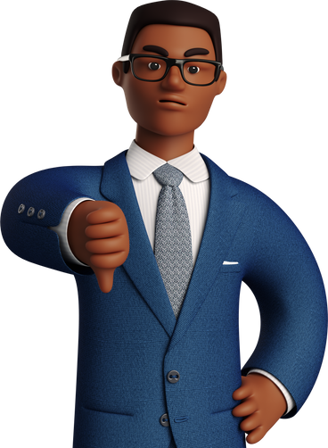 angry black businessman in blue suit showing thumbs down PNG, SVG