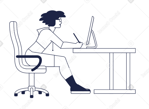 Girl working computer animated illustration in GIF, Lottie (JSON), AE