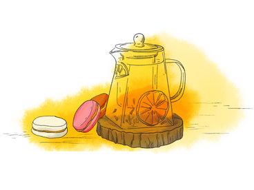 Glass teapot and three macaroons  PNG, SVG