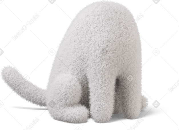 3D Three-quarter view of a white fluffy sitting body PNG, SVG