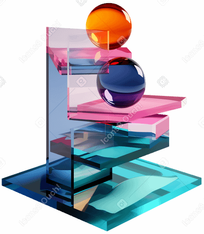 3D stack of colorful glass shapes PNG, SVG