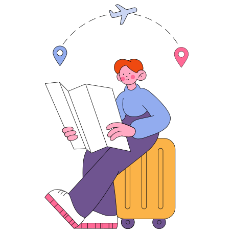 Иллюстрация Мужчина планирует поездку с картой в PNG и SVG
