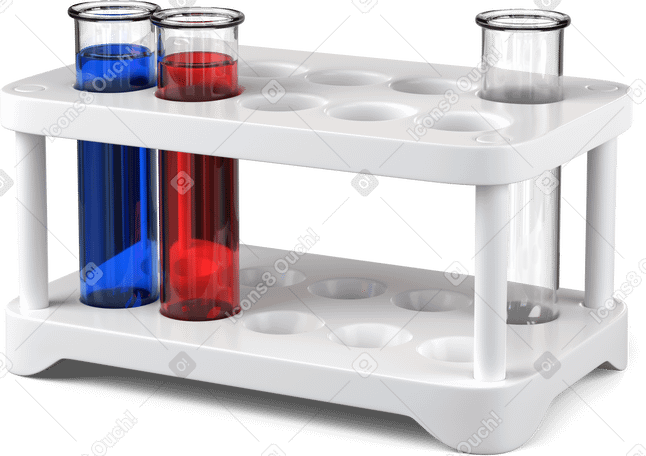 3D blue and red test tubes in rack PNG, SVG