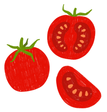 Tomato with a leaf, half of a tomato and a tomato piece PNG, SVG