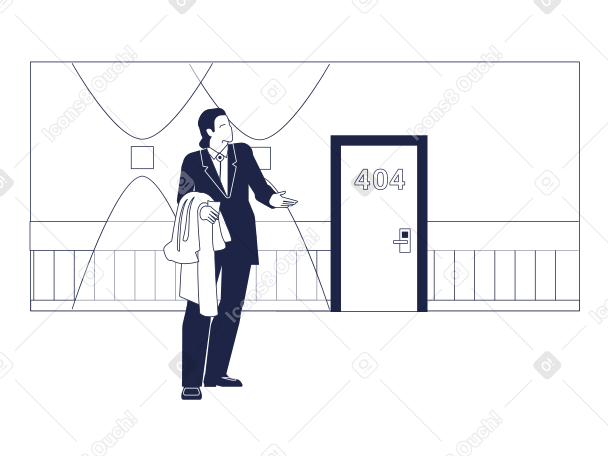 Ilustración animada de Error 404 con hombre confundido en GIF, Lottie (JSON), AE