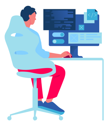 Hombre programador escribiendo código y haciendo diseño web en una pc PNG, SVG