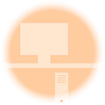computer and desk background in a circle PNG, SVG