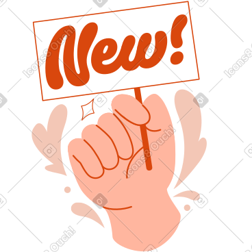 Lettering New! with with a hand holding a banner text PNG, SVG