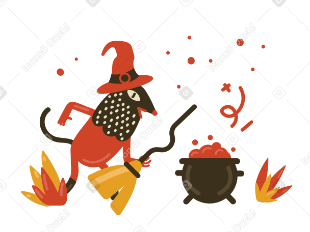 Witch with broomstick Illustration in PNG, SVG