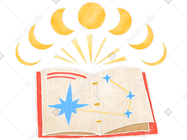 점성술과 성격에 대한 달의 영향에 대한 정보가 있는 책 PNG, SVG