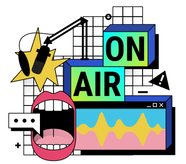 Live podcast recording with lettering on air PNG, SVG