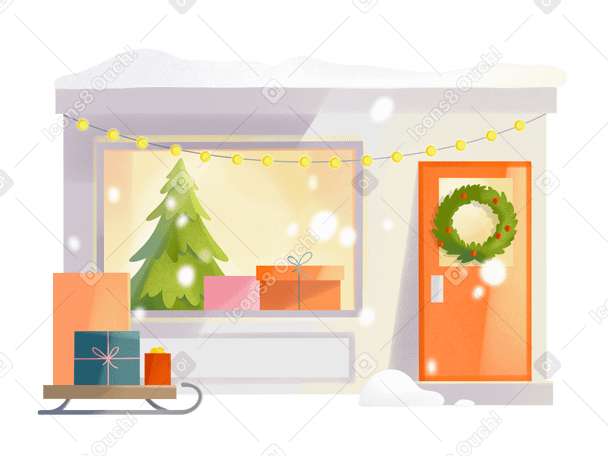 Christmas shop with gifts Illustration in PNG, SVG