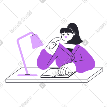 有思想的女人在办公桌前看书 PNG, SVG