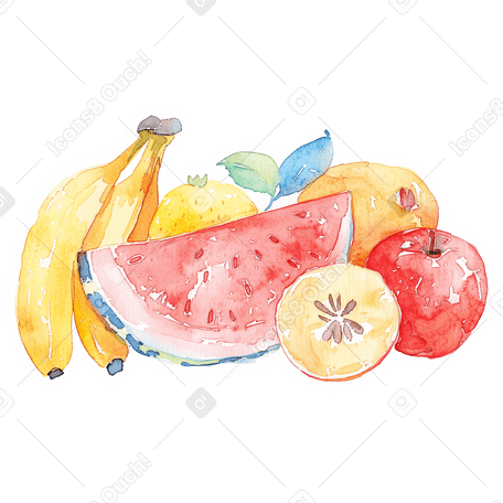 Bananes, tranche de pastèque, abricots et pommes PNG, SVG