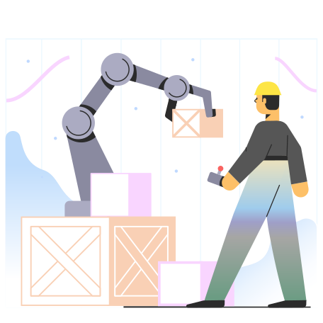 Man controls a robotic arm Illustration in PNG, SVG