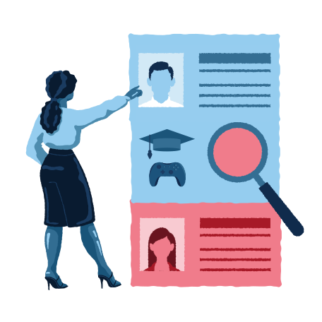 Woman recruiter looking for the candidates Illustration in PNG, SVG