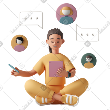 与三人组远程聊天的女孩 PNG, SVG