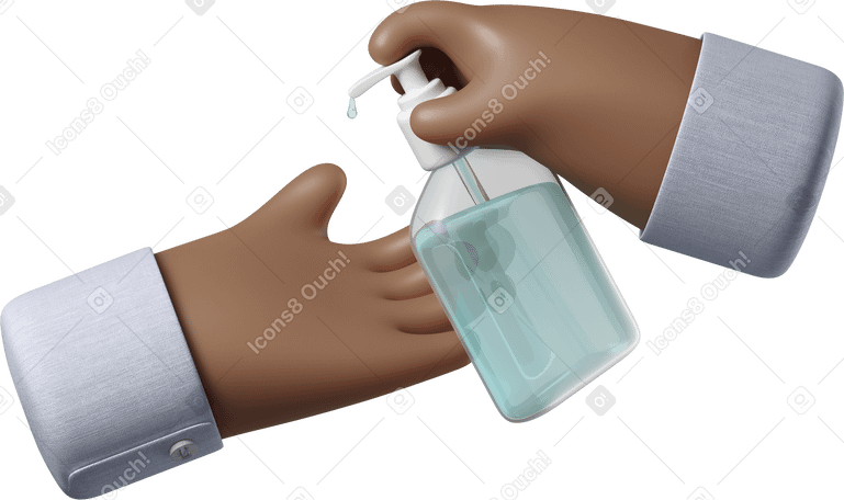 3D Mãos de pele morena escura usando desinfetante PNG, SVG