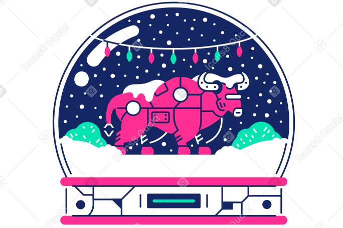 Bull in Snow Globe Illustration in PNG, SVG