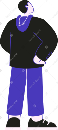 mann in schwarzer jacke und blauer hose steht mit den händen in den hüften PNG, SVG
