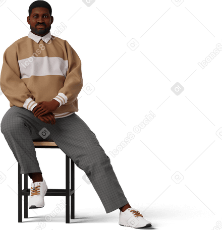3D young man sitting on stool PNG, SVG