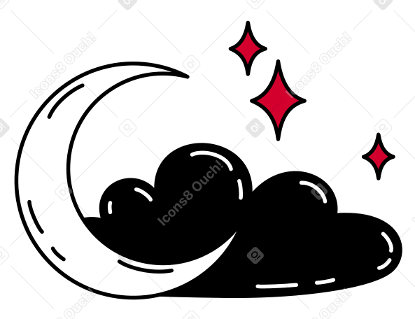 Cloudy night, crescent moon and cloud  PNG, SVG