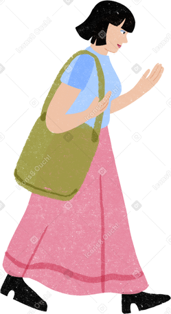 girl in a skirt walking while looking at her hand PNG, SVG