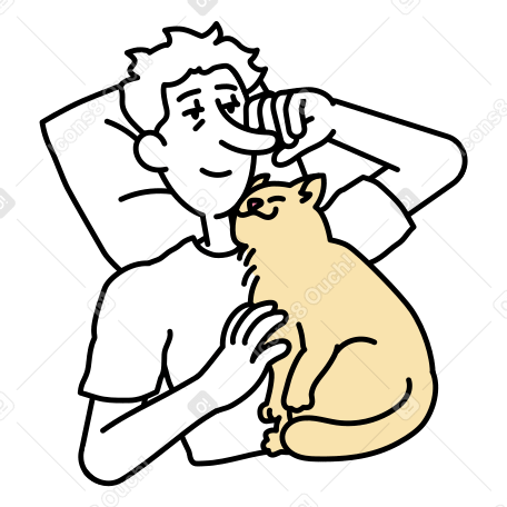 年轻人和他的猫拥抱 PNG, SVG